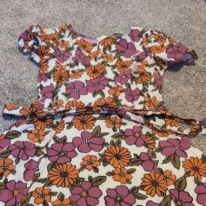 Mod Cloth Floral Short-Sleeve Dress in Orange & Pink